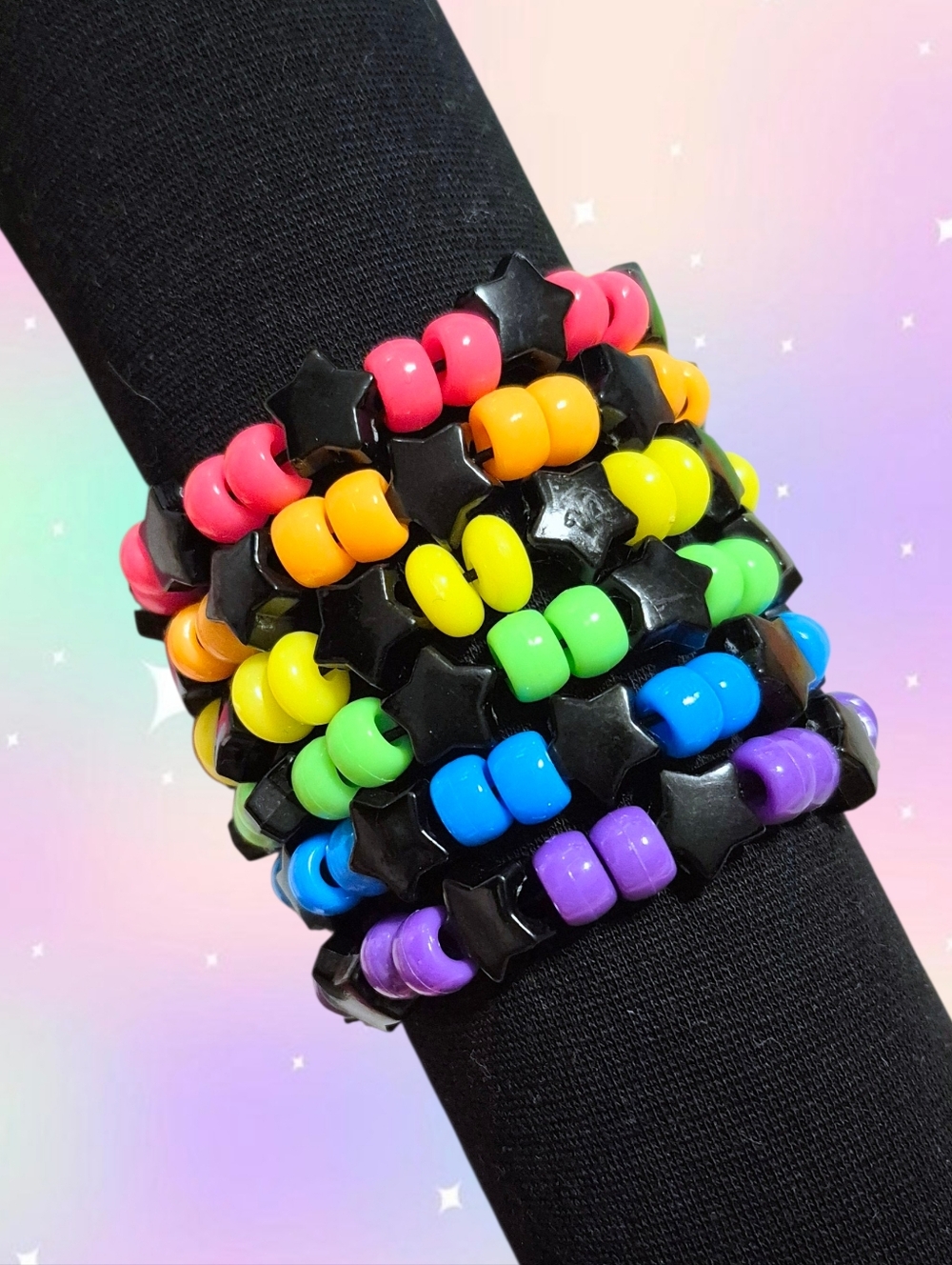 Rainbow and Black Stars Kandi Bracelet Set
